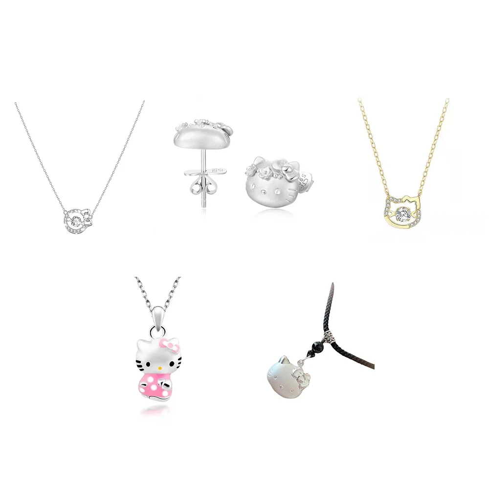 

Cute Style Necklace Diy Pink Color Bowknot Cute Fashion Cat Crystal Necklace