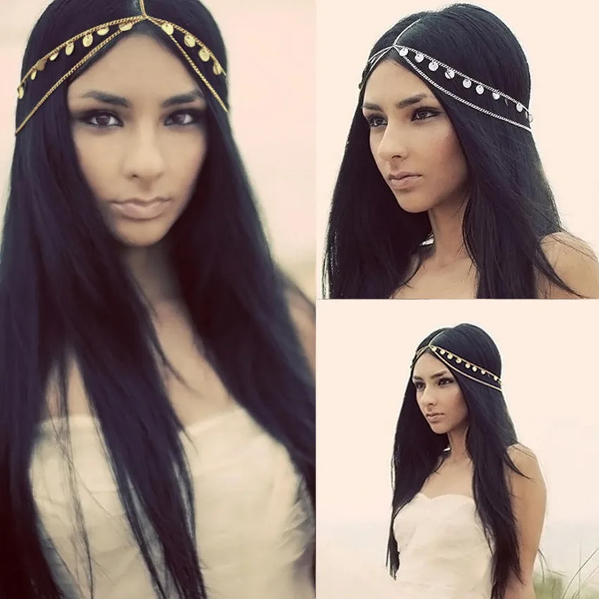 

Women Metal Rhinestone Chain Jewelry Headband Head Piece Hair band Gold Silver Jewelry Street Shooting Fashion Super Sequins Tas
