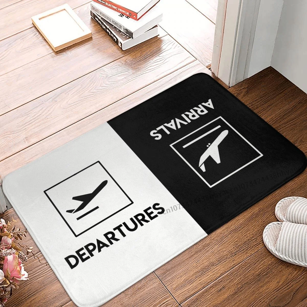 

Airplane Airport Sign Bathroom Non-Slip Carpet Departures Arrivals Flannel Mat Entrance Door Doormat Home Decor Rug
