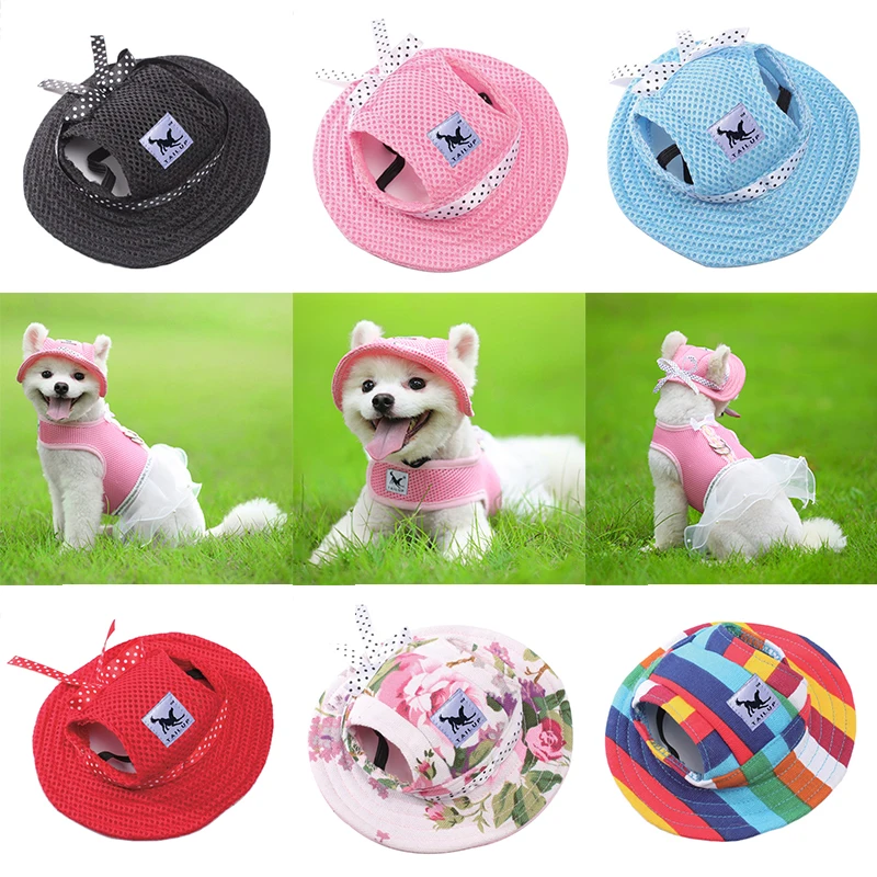 

Princess Cap Cat Hat Brim Dog Holes Ear Chihuahua Pet Outdoor Puppy With Round Visor Dog Hat Summer Dog Breathable Sun Hat Mesh