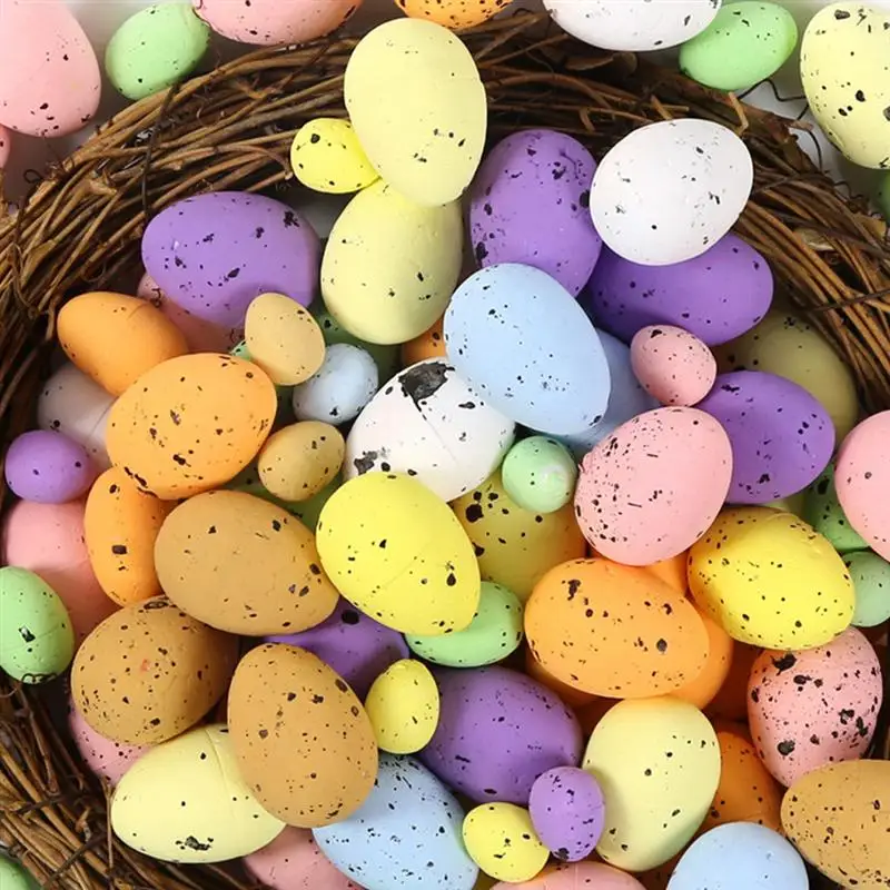 

200pcs Simulation Foam Eggs Colorful Easter Egg Ornaments Hanging Eggs Pendant Easter Party DIY Decoration