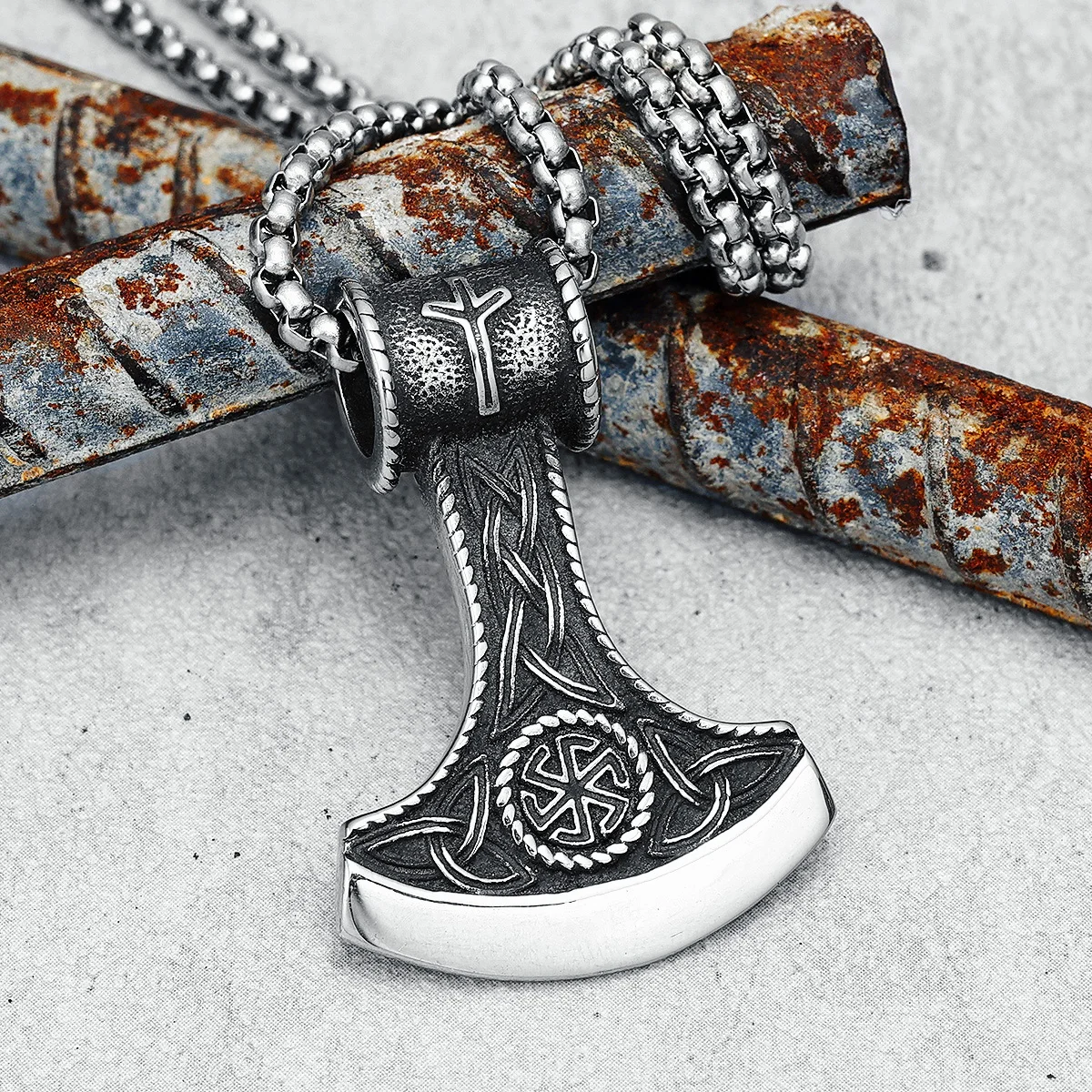 

Viking AXE Men Pendant Necklace 316L Stainless Steel Nordic Thor's Hammer Chain Rock Punk for Boyfriend Male Jewelry Best Gift