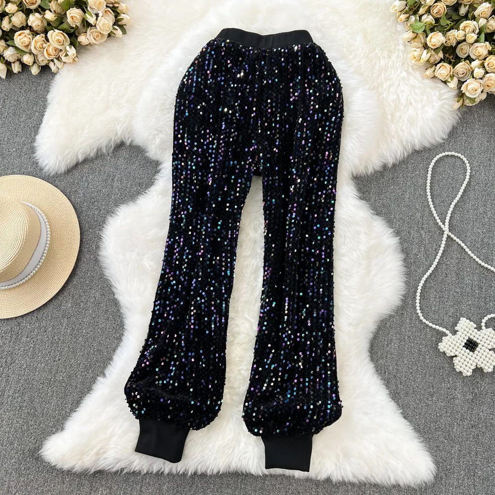

VANOVICHKorean Style Autumn New Temperament Ankle-Length Pants Women's Vintage High Waist Slimming Fashion Sequins Casual Pants