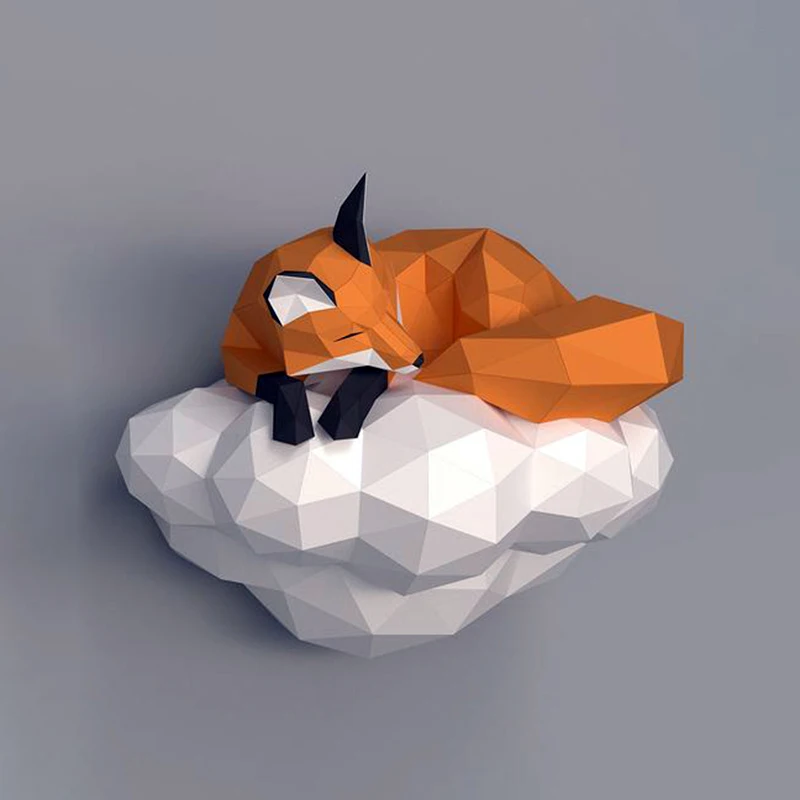 Лиса Спящая на облаке бумажная модель 3D Бумажная поделка детская спальня