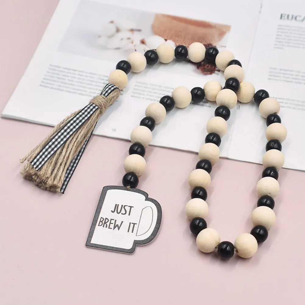 

Cafe Restaurant Wall Hanging Party Wooden Beads String With Tassels Rustic Style Wedding Door Window Car Farmhouse Home Decor
