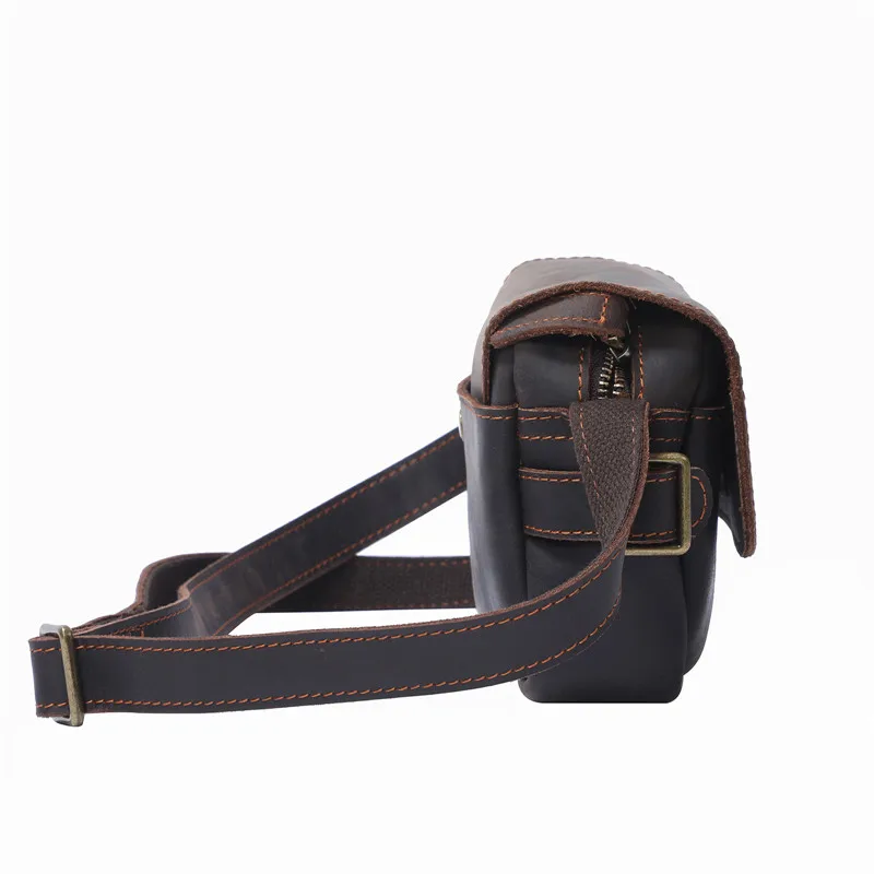 Retro crazy horse leather shoulder zipper backpack men's small square bag fashion designer natural cowhide messenger bag