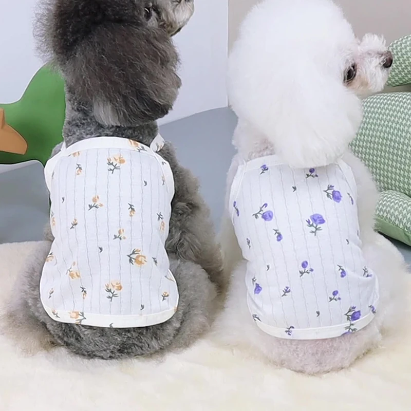 

Юбка на бретельках для домашних животных, милая модная летняя юбка с принтом хризантемы, ретро аксессуары для питомцев