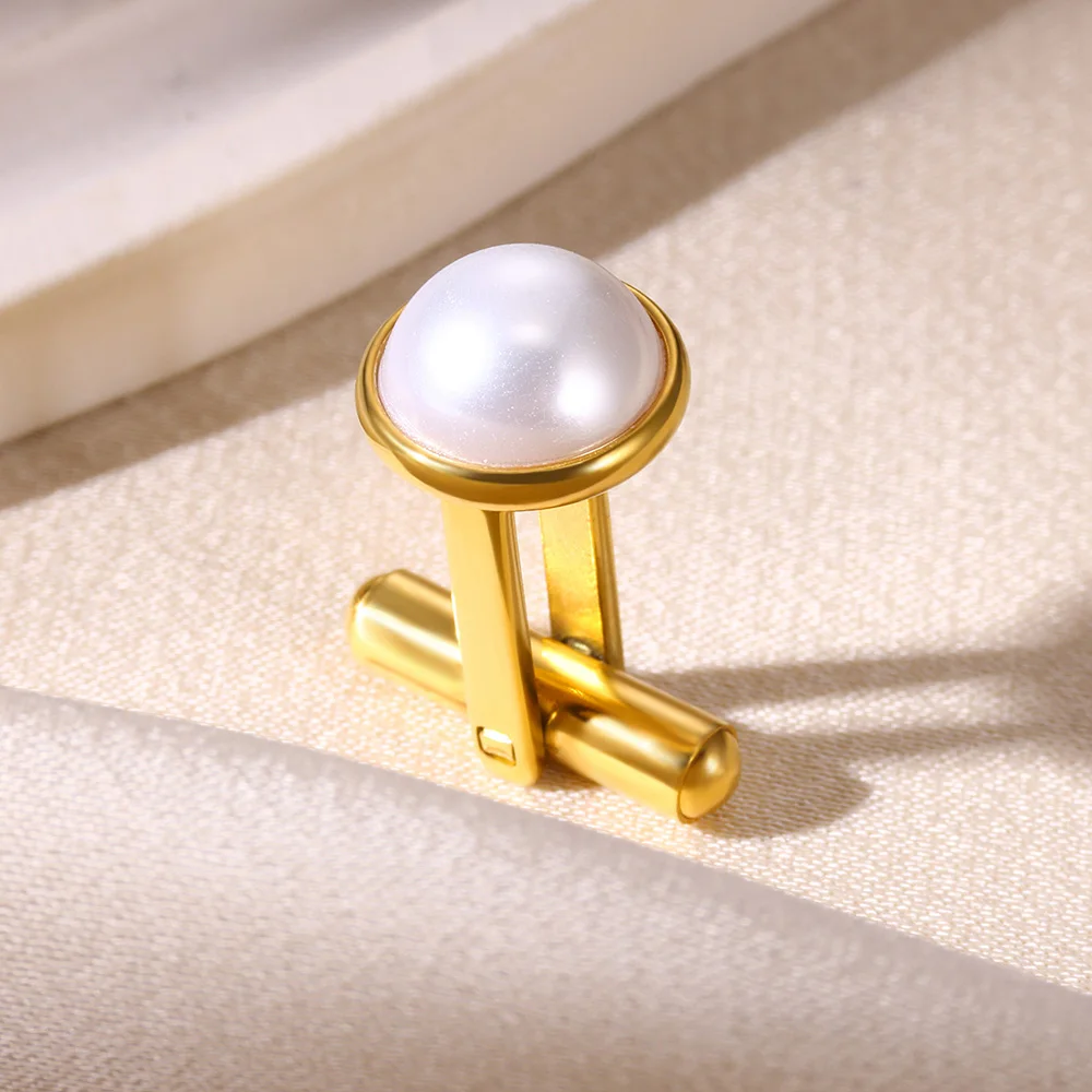 Запонки с имитацией жемчуга для мужчин цельные ювелирные изделия из нержавеющей