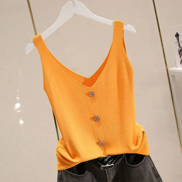 Топ женский из вискозы с V-образным вырезом маленький без рукавов Трикотажный