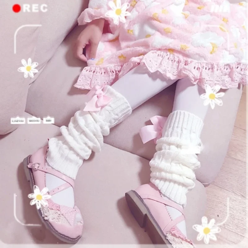 Женские носки-грелки для ног популярная вязаная Lolita с бантом в японском стиле