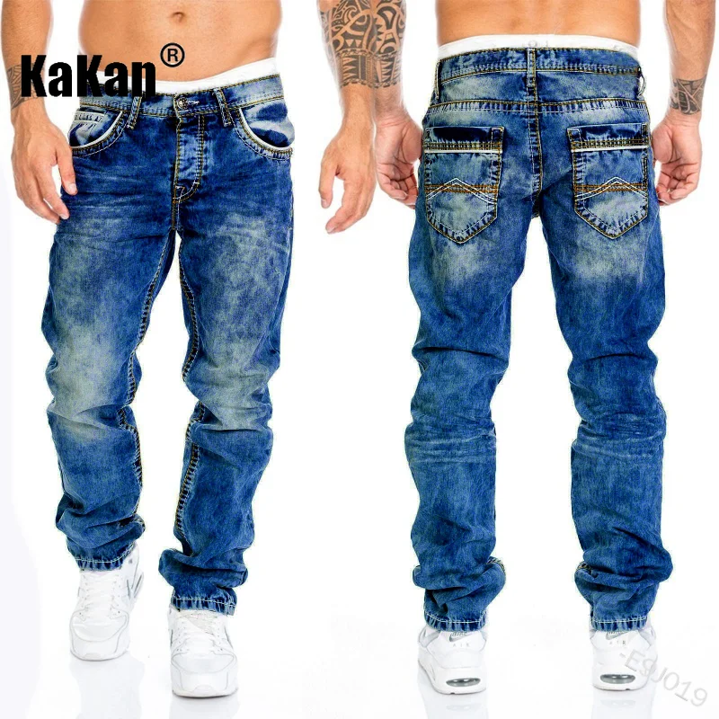 Kakan - European and American New Snowflake Personalized Jeans for Men, Trendy Casual Straight Length Jeans K49-2613