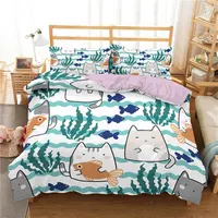 Kawaii Cat Duvet Cover Cartoon Bedding Set Microfiber Cute 3D Animals Comforter Cover Twin Full King For Kids Boy Girl Teen Room