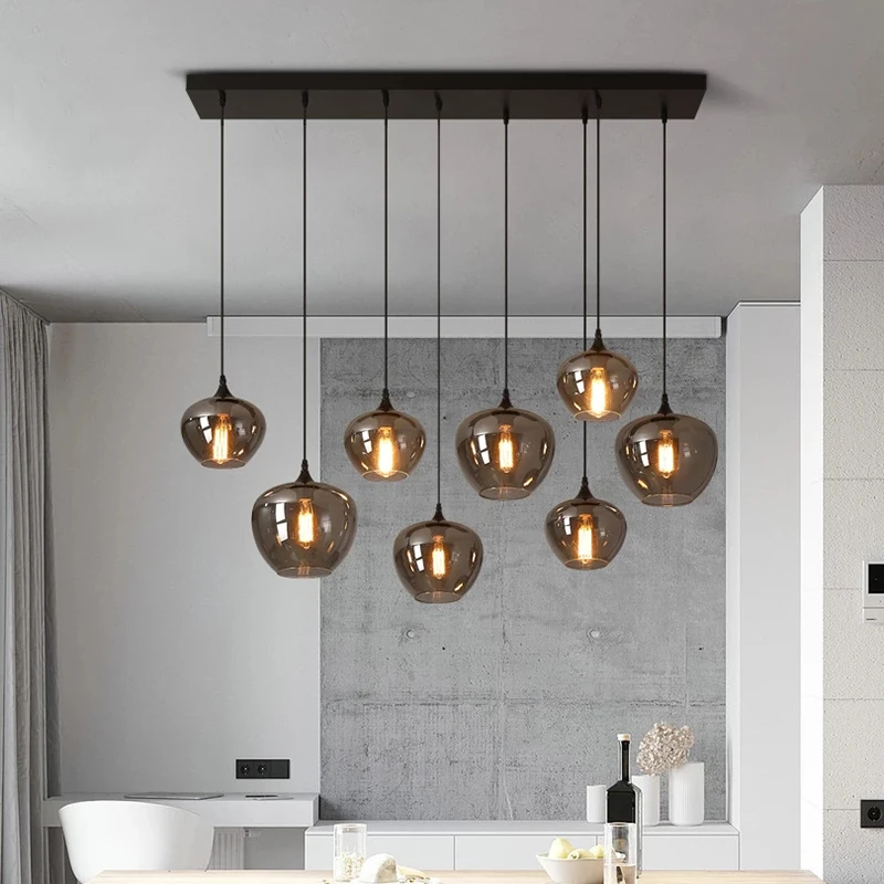 Nordic LED Chandelier Creative Restaurant Lamp Multi-head Glass Lampshade indoor Lighting Designer Home Decor Loft pendant Light