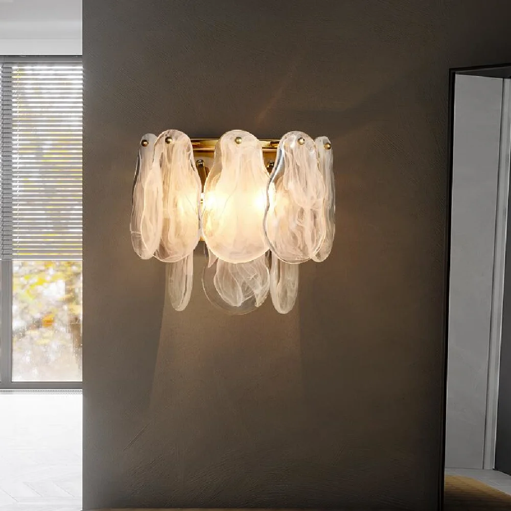 

Modern wall lamp smoke textured glass adorns luxury living room hotel lighting