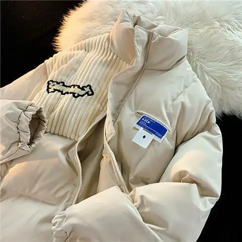 Japanese retro design corduroy patchwork cotton jacket loose jacket winter college style plush thickening flocking warm