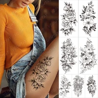 rose flowers temporary tattoo for women peony body art painting arm legs tattoos sticker realistic fake black waterproof tatoo