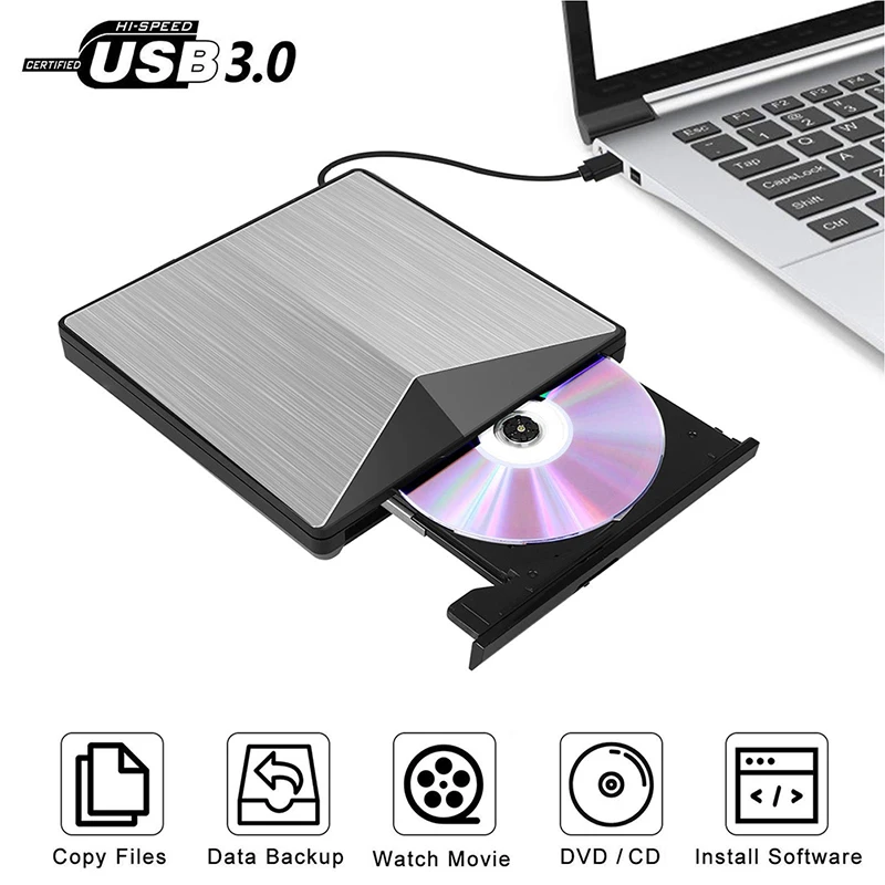 

Silver USB3.0 &Type C DVD Drive,CD Burner Driver Drive-free High-speed Read-write Recorder, External DVD-RW Player Writer Reader