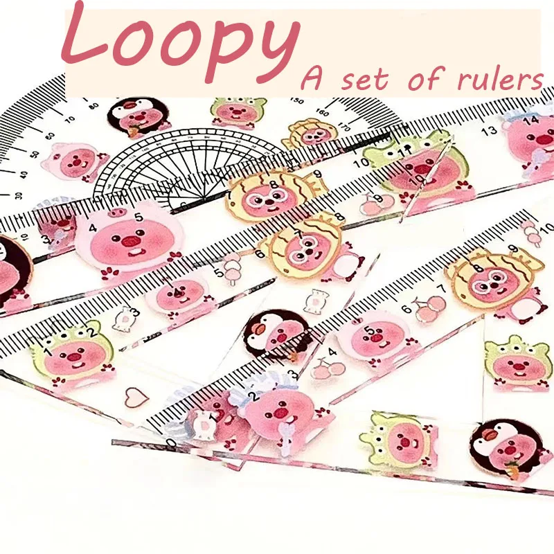 

Kawaii милый Loopy набор линейки с прямыми краями и треугольной линейкой полукруглая инструмент Ins милый учебный подарок для девочек для детей