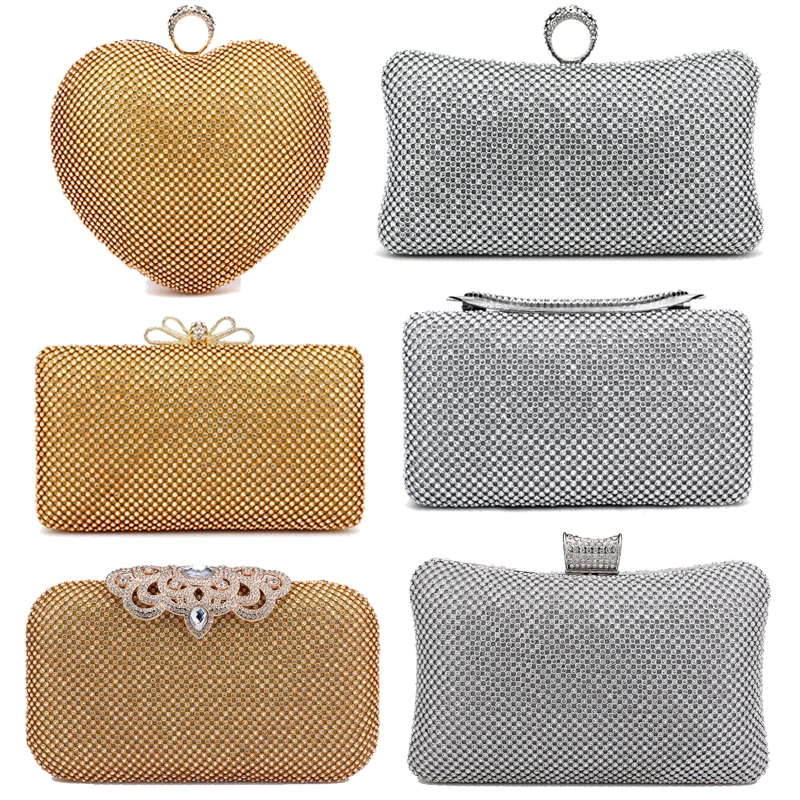 

Women Evening Clutch Bag Diamond Sequin Wedding Clutch Purse and Handbag Party Banquet Gold Silver Two Chain Shoulder Bag