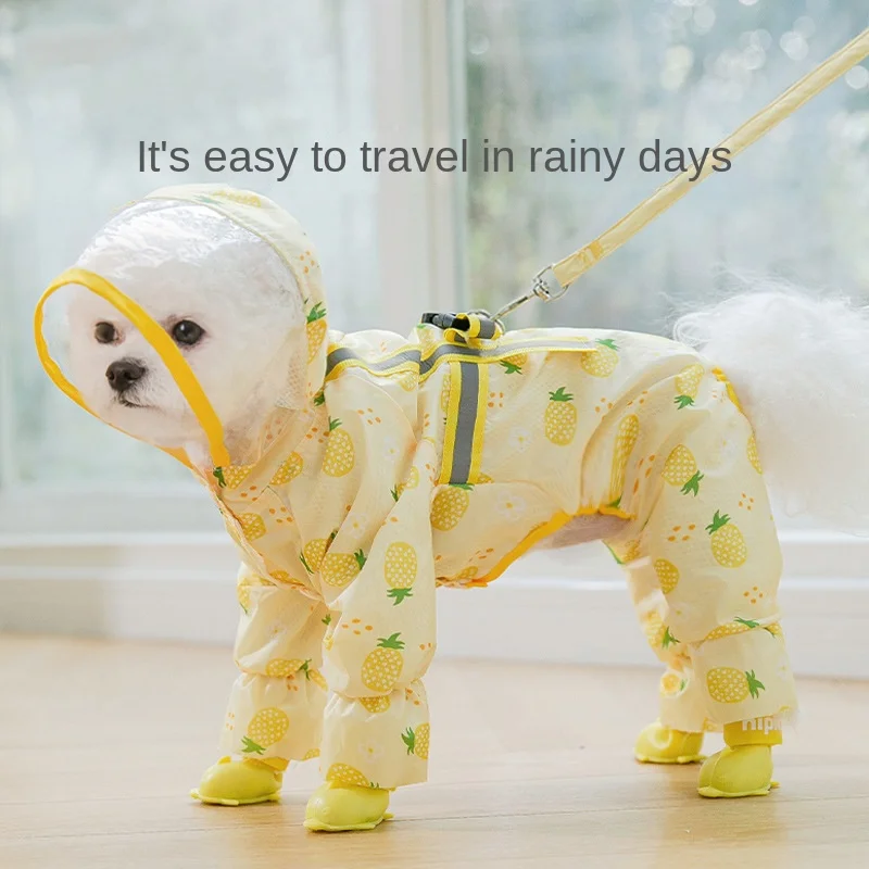 

The New Waterproof Dog 4-Legged Raincoat Clothes for Pets Small and Medium Dogs Full Cover Fruit Print Pet Raincoats Rain