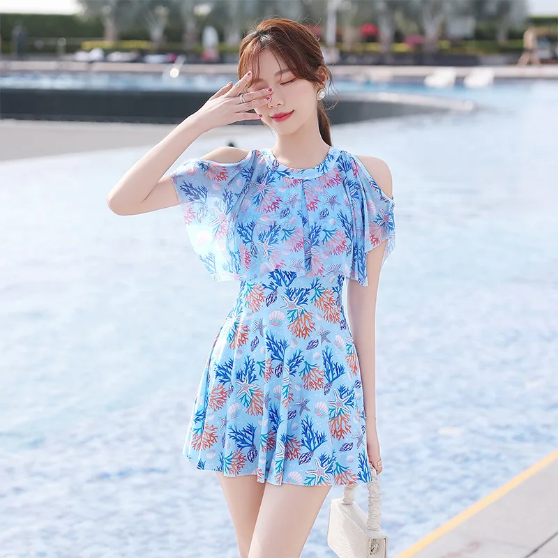 

NODELAY Printed Sexy Two Piece Swimsuit Women 2022 New Lace splicing Swimwear Female Holiday Bathing Suits Skirt Swim Suit XXL