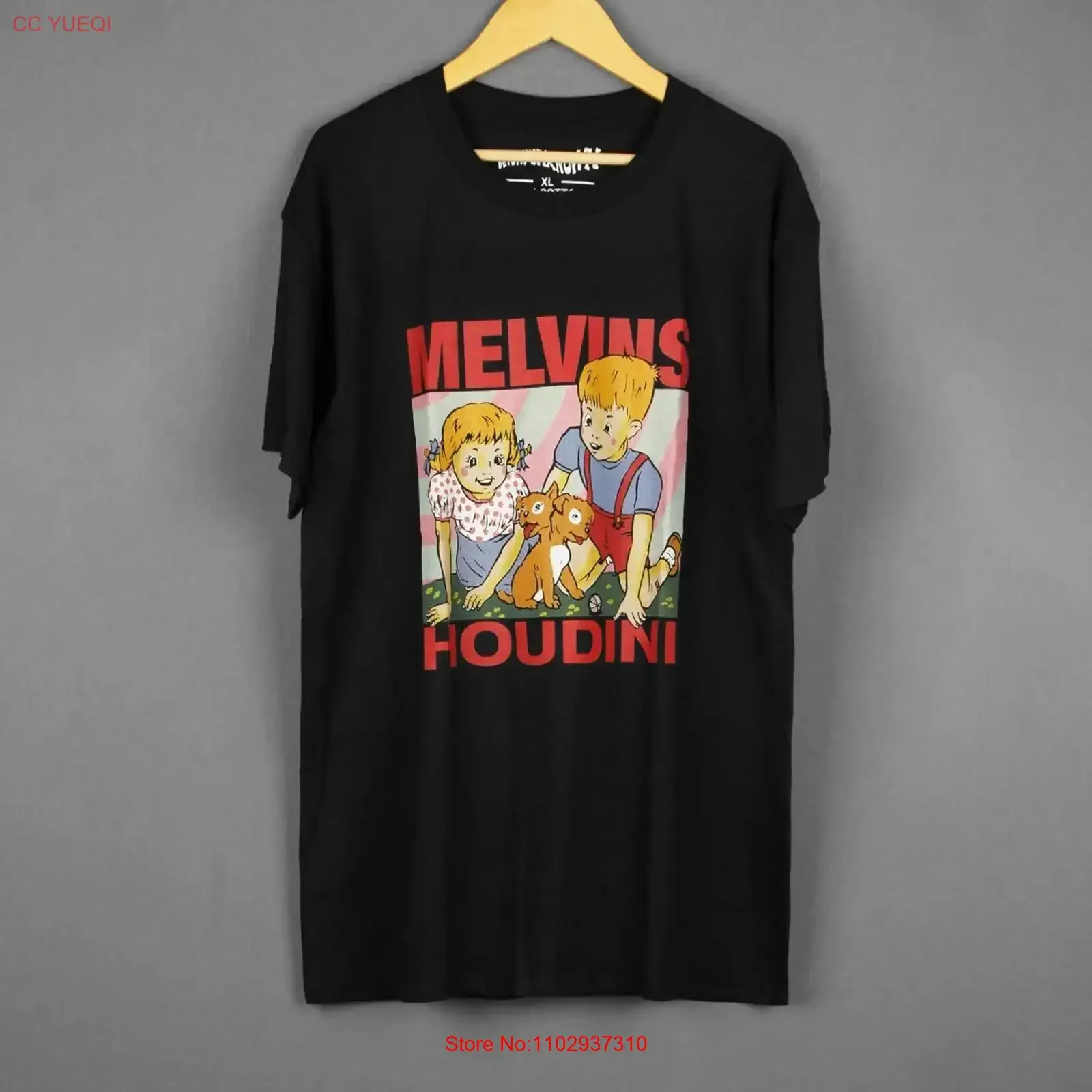 Фото Футболка Melvins Houdini Stoner Rock Grunge Band, винтажная, с эффектом потертости, стильная, с графическим принтом, дизайнерская одежда, дышащая. №1