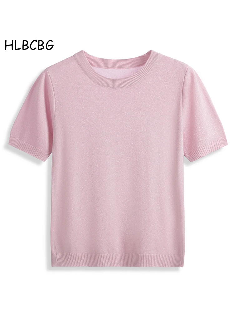 Женская футболка с люрексом HLBCBG Летняя трикотажная Повседневная короткими