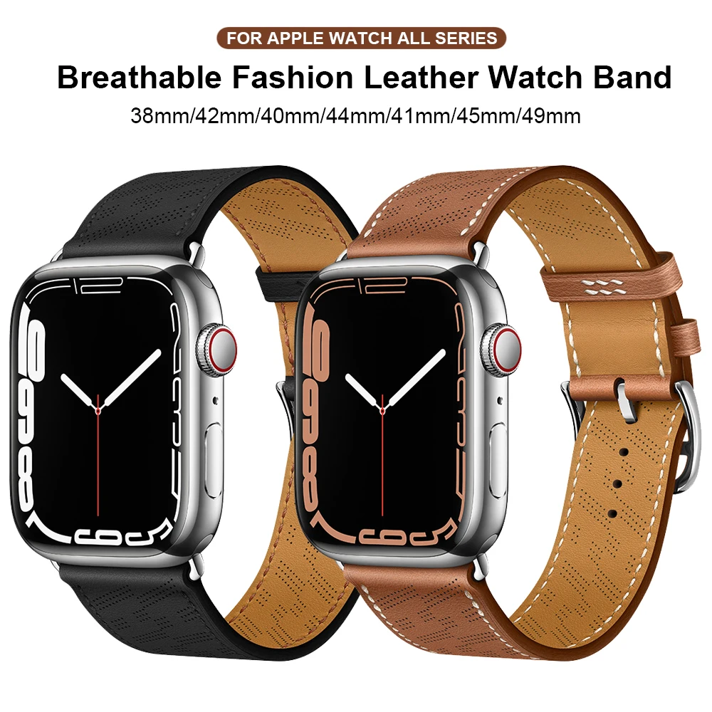 Cow Leather Watch Strap For Apple Watch Band Series 8 7 45mm 41mm Ultra 49mm Strap Bracel Correa For Apple Watch Se 6 40mm 44mm