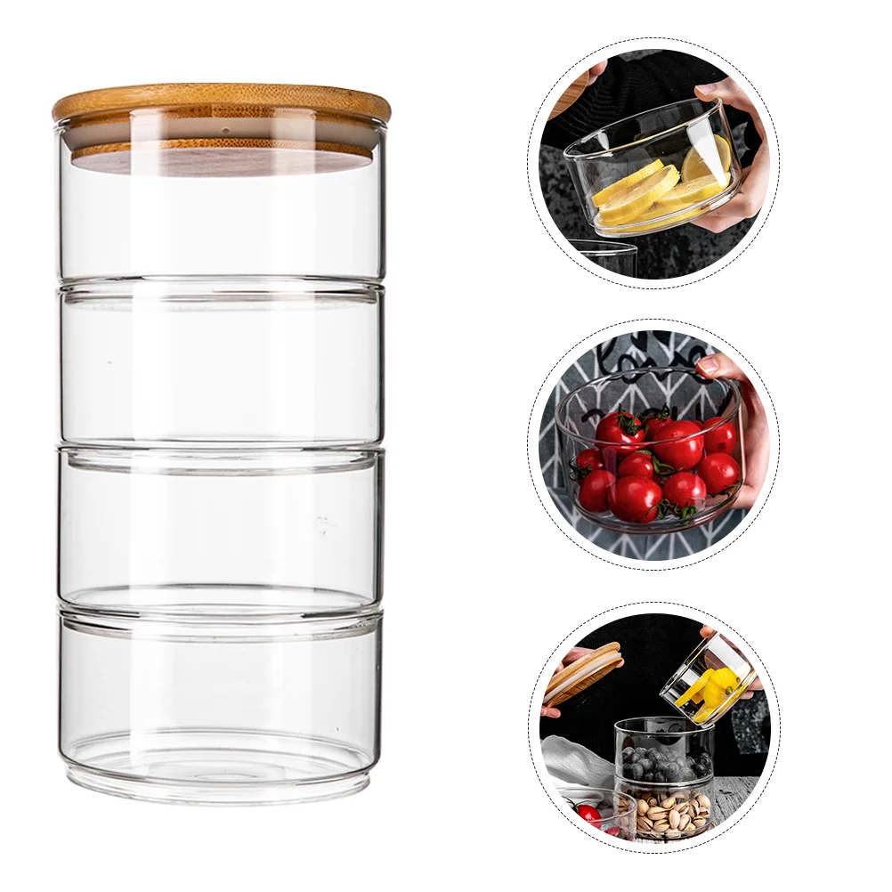 Glass Jar with Lids, 4- Tier Stacking Glass Storage Container With Lids, Airtight Glass for Storage Glass Container for Pantry