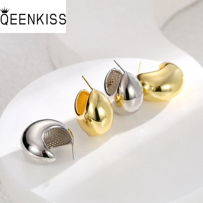

QEENKISS EG7679 Fine Jewelry Wholesale Fashion Woman Girl Mother Party Birthday Wedding Christmas Gift Bean Round Stud Earrings