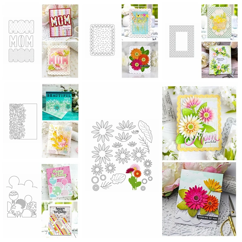 

Spring Flowers Daisies My Mom Balloon Party Metal Cutting Dies DIY Card Album Making Scrapbooking Stencil New 2023