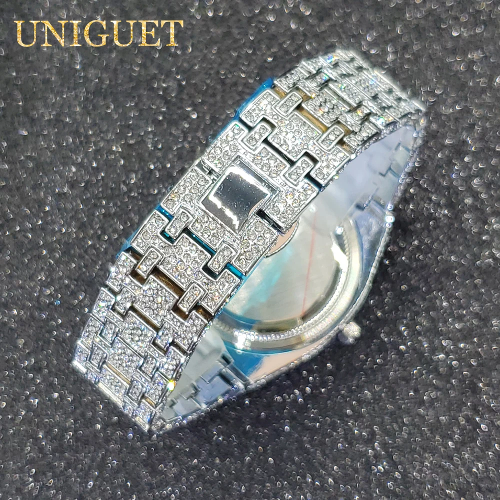 Кварцевые наручные часы Золото CZ Diamond Charm Iced Out Яркие цирконовые камни 42 мм