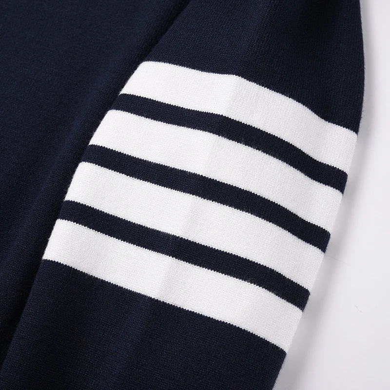 TB THOM Mne's Sweater Autumn Winter Fashion Brand Slim Casual Coat Cotton Striped 4-Bar Crew Neck Pullover Casual Slim Sweaters