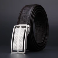 stainless steel automatic buckle texture top layer cowhide leather belt deep lychee pattern luxury brand men leather pants belt