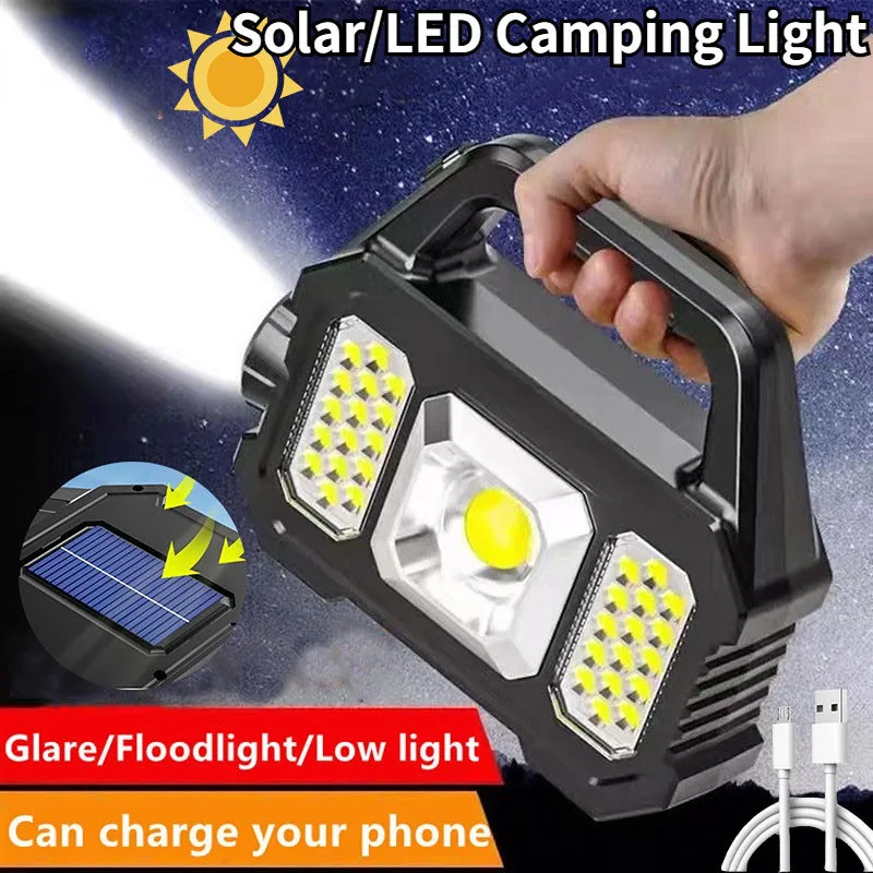 

COB/LED Solar Flashlight 6 Gear Torch Light USB Rechargeable Waterproof Portable Super Bright Lantern Camping Hiking Lights