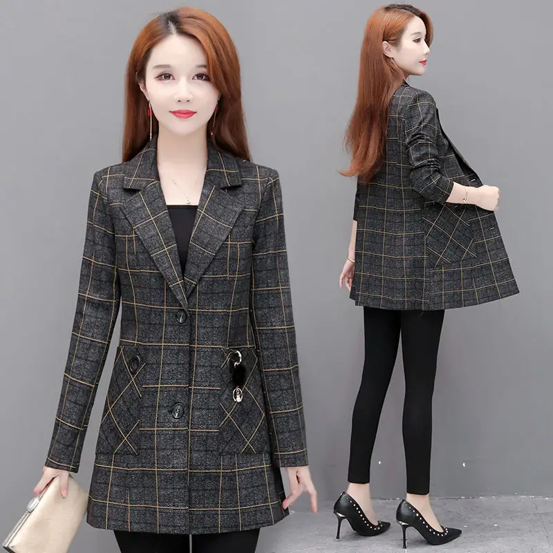 

2022 New Fashion Spring Autumn Lattice Women Suit Jacket Female Clothing Long Sleeve Overcoats Casual Suit Lady Outerwear R1772