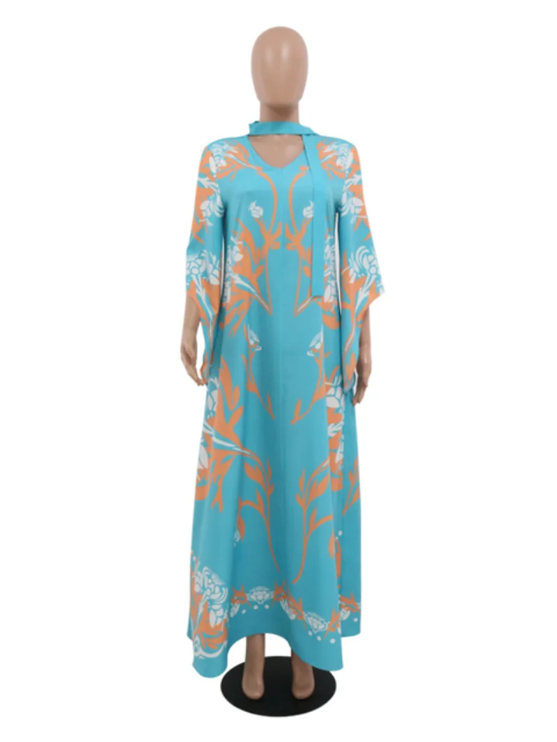 Eid Ramadan Muslim Print Dress Abaya for Women Eid Flare Sleeve Prayer Jilbab African Dresses Islamic Dubai Modest Abayas 2023