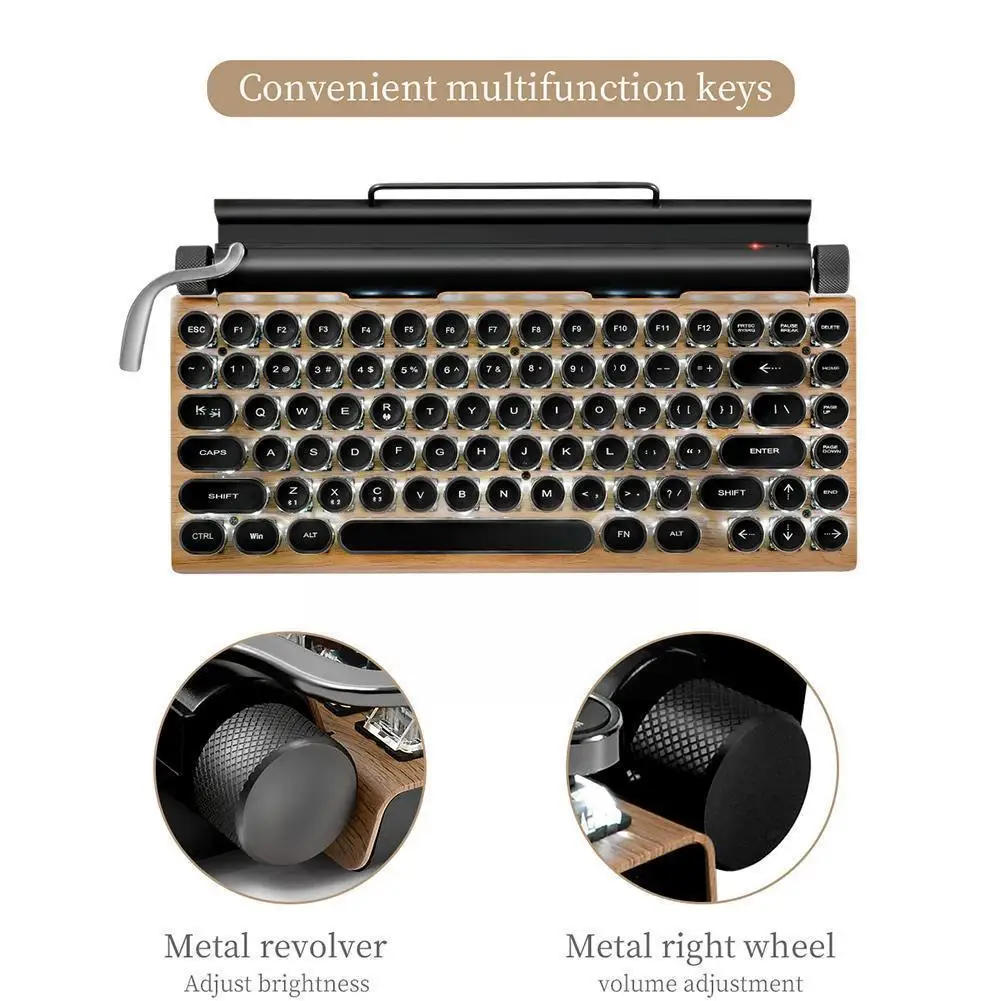 

Typewriter Keyboard Wireless Bluetooth Rgb Colorful Backlight Retro Mechanical Keyboard For Cellphone Tablet Laptop Gamer J5f5