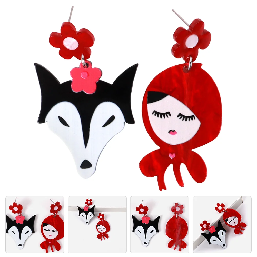 

Animal Earrings Accessories Fun Little Red Riding Hood Girl Jewelry Cartoon Girls Fashion Acrylic Statement Women Funny