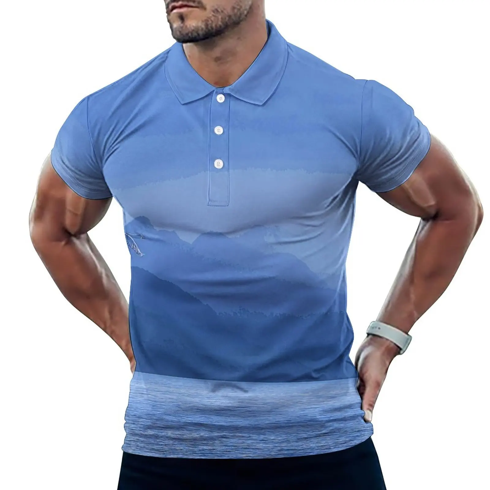 

Футболка-поло Y2K мужская с акриловым рисунком, Повседневная рубашка с отложным воротником, летняя блузка с рисунком, цвет голубой акварель, ...