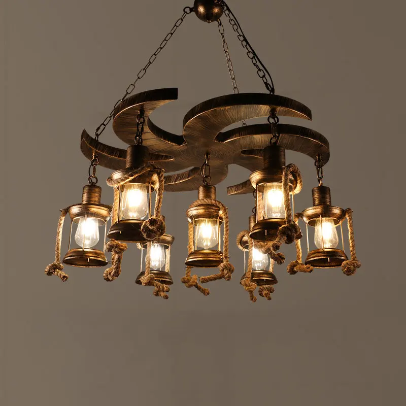 

New Style American Industrial Style Retro Loft Hemp Rope Chandelier Creative Clothing Store Restaurant Bar Decorative Lamps