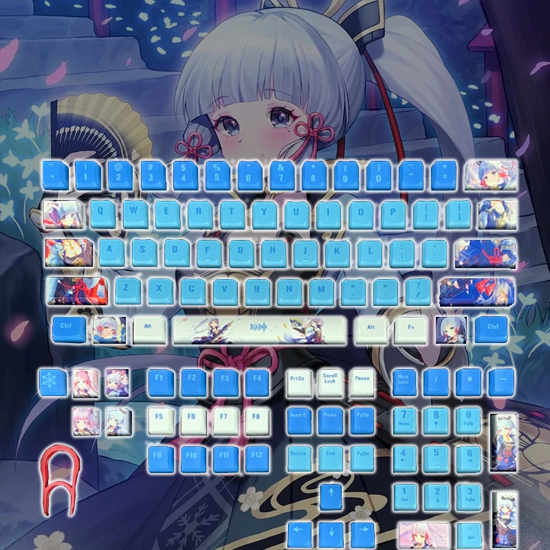 

Light Leak Lighttight Keycaps 108Pcs Genshin Impact Kamisato Ayaka Cartoon Anime Keycap Full Set Pbt Five-Sided Sublimation