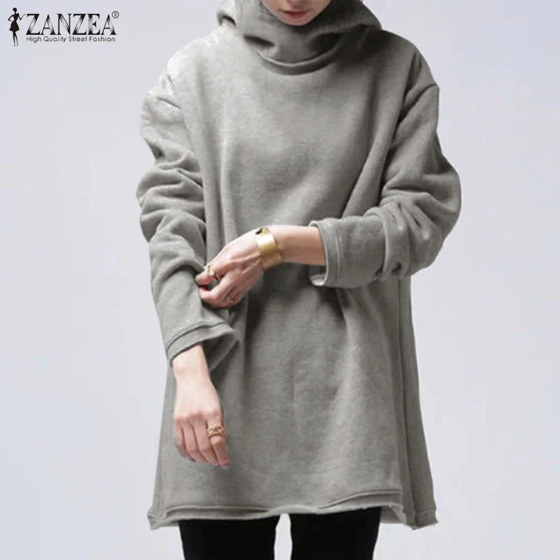 

ZANZEA Fashion Solid Sweatshirt Women Oversized Hooded Tops Spring Autumn Long Sleeve Pullover Casual OL Patchwork Baggy Hoodies