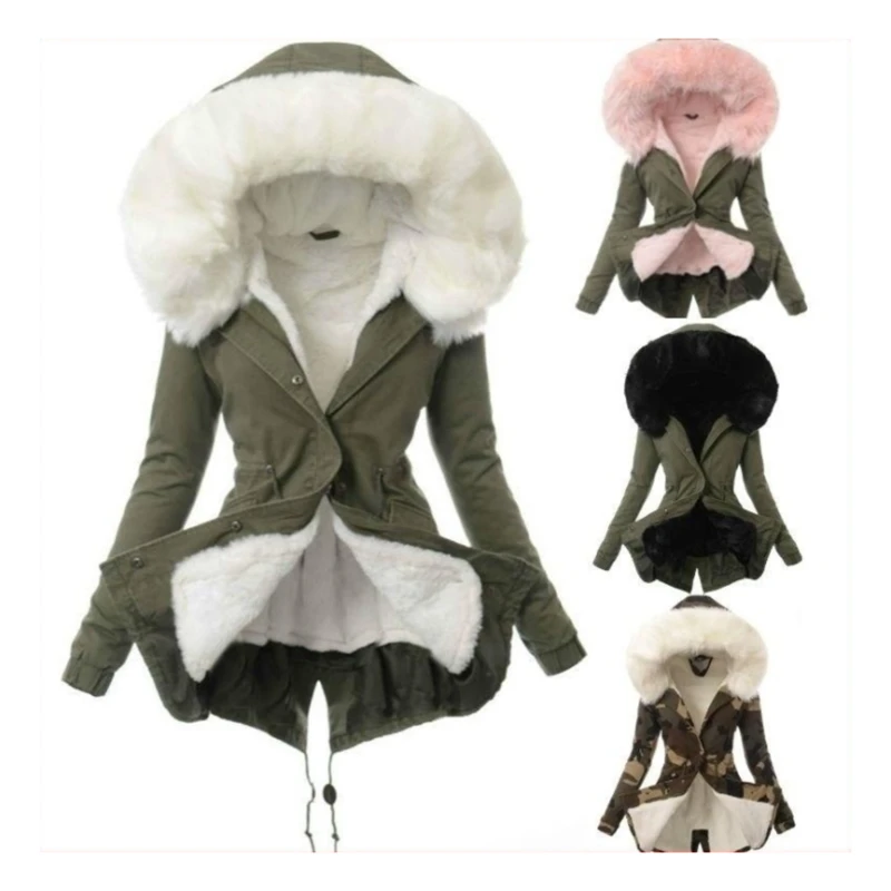 

New Simplicity Women Fashion Polyester Hooded Long Coat Ladies Winter Warm Fleece Thicken Parka Jacket Outwear
