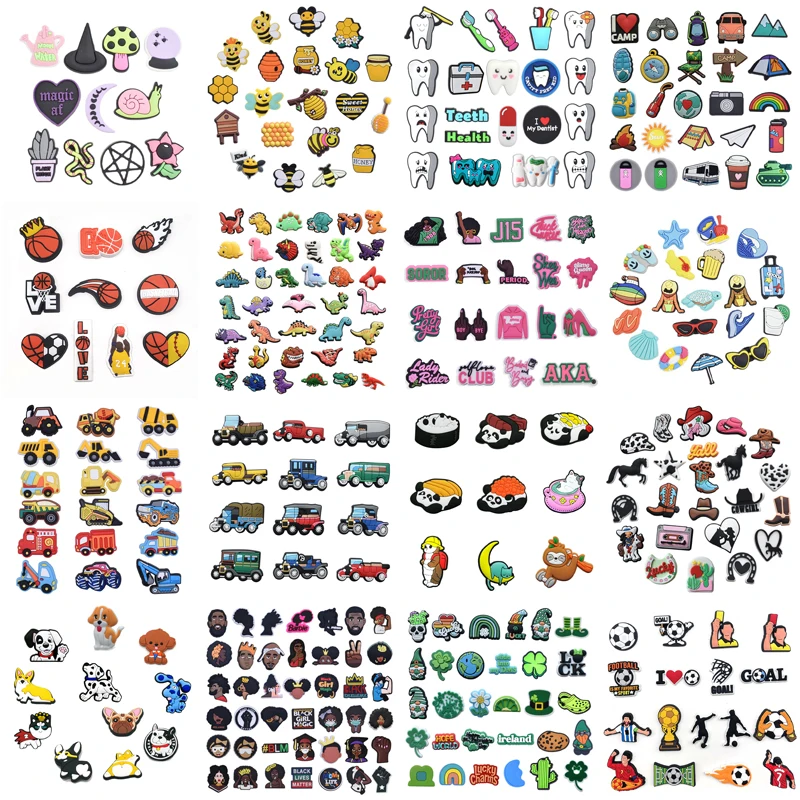 

16 Sets Animals Plants Foods Cars PVC Shoes Charms Accessories for Croc Garden Clog Buckle Decoration Women Party Gifts
