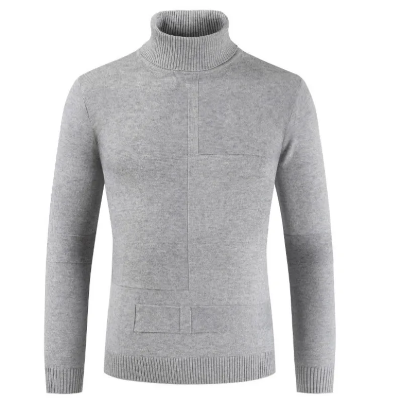 Winter Men Turtleneck Long Sleeve Pullover Solid Color Jacquard Comfy Sweaters Fashion Casual Knitwear Warm Clothing for Autumn