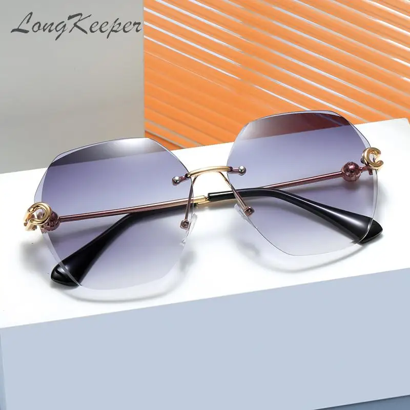 

Round Sunglasses Women Oversized Ladies Rimless Vintage Female Sun Glasses Gradient Frameless Shades Eyewear Longkeeper Fashion