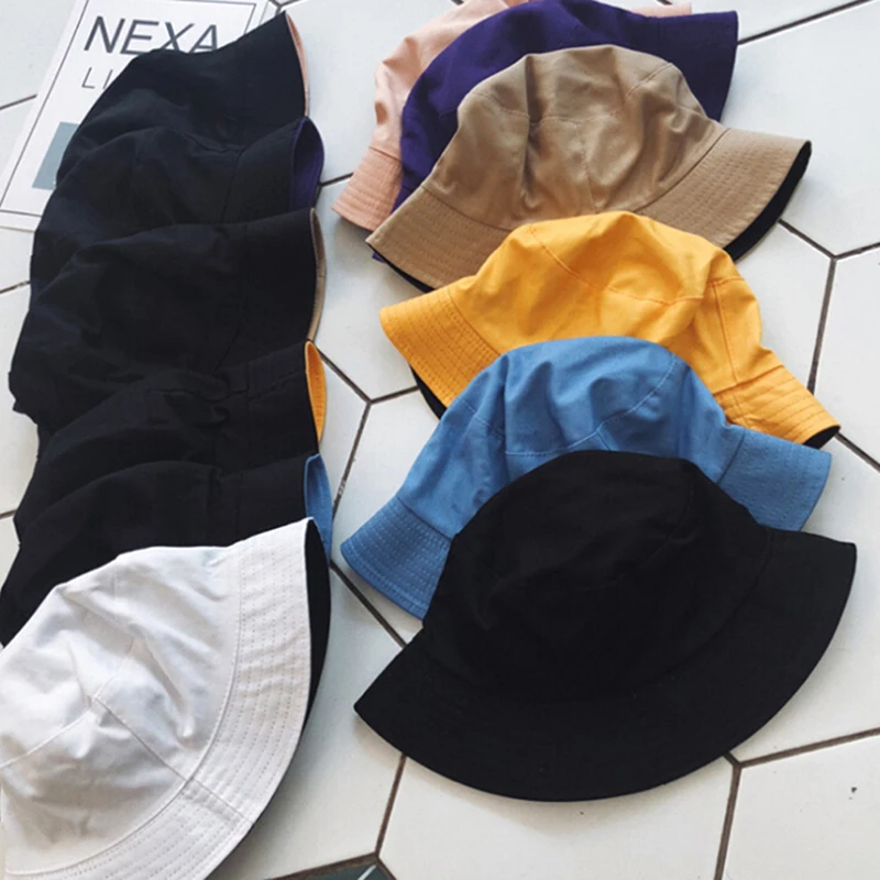 

1pc Summer Double Side Wear Bucket Hat Korean Pure Color Light Plate Sun Hat Outdoor Fisherman Hat Visor Basin Cap