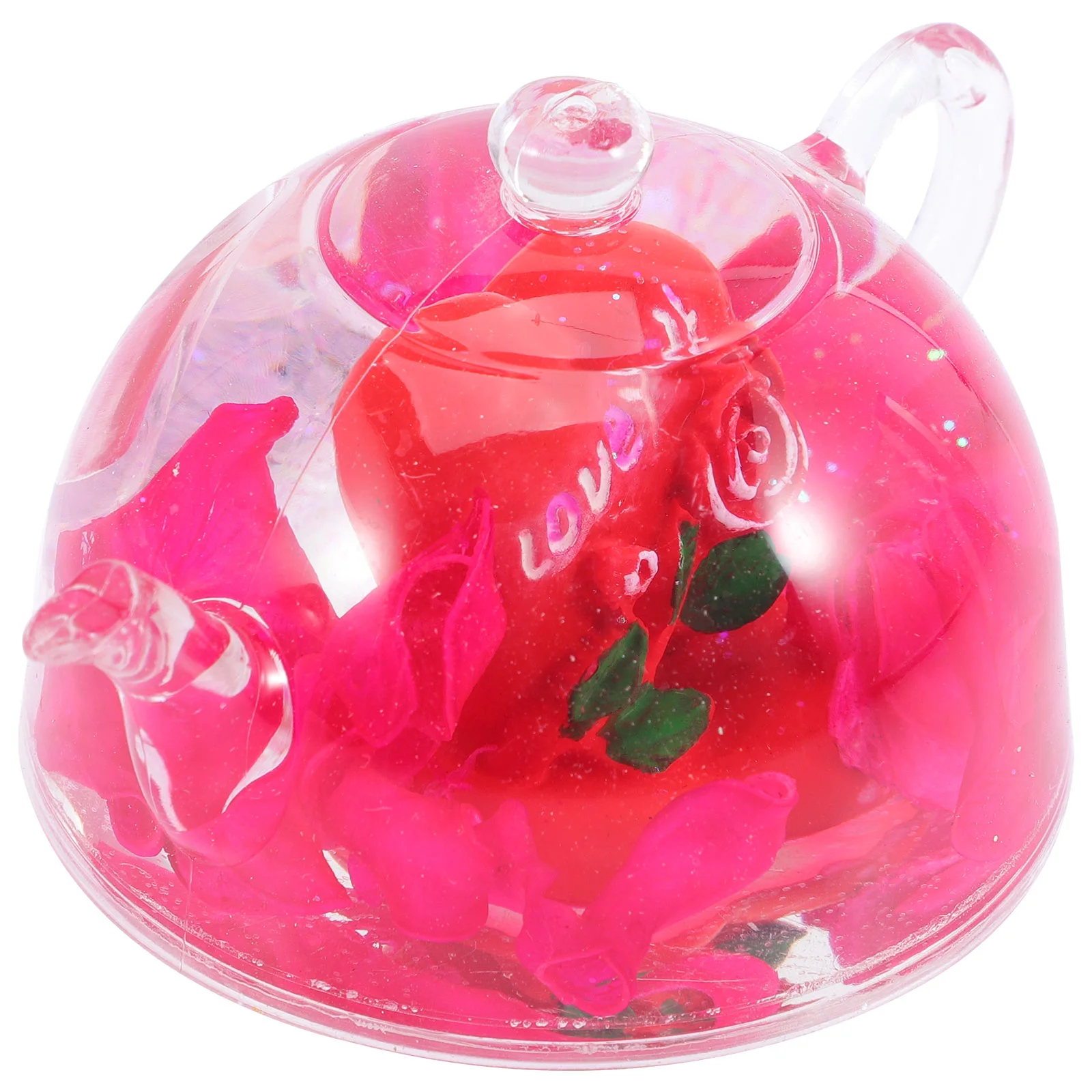 

Teapot Figurine Tea Kettle Rose Paperweight Statues Ornament Chinese Centerpieces Tabletop Acrylic Statue Clear Figurines Flower