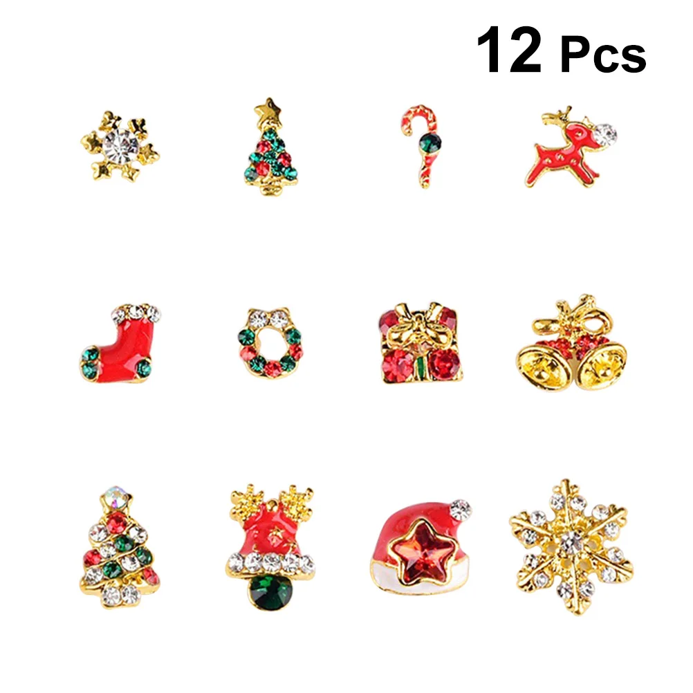 

12pcs Nail Pasters Snowman Nail Rhinestones Beads Nail Jewelry and Decorations Holiday Artificial Nails Glitter